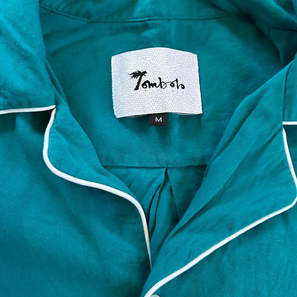 Tombolo Teal Cabrisa Button Down Shirt with White Trim - Picture 3 of 5